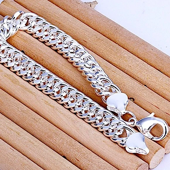 STERLING SILVER CHAIN LINK PLATED  10mm UNISEX NECKLACE BRACELET SET - Picture 5 of 7